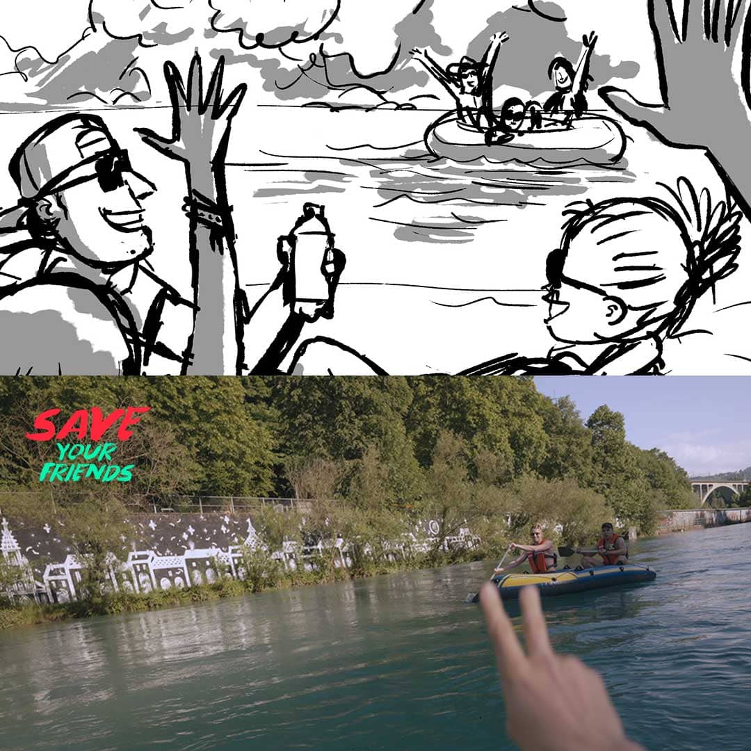 Filmproduktion Bern - BOFF. - Visana und SLRG - Interaktives Video – Storyboard vs. Film – Anderes Boot auf Fluss